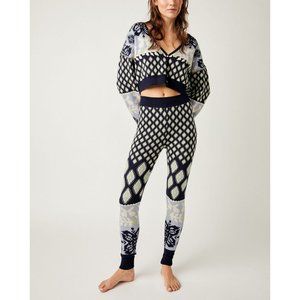 FREE PEOPLE Snow Bunny LOUNGEWEAR PAJAMAS SET Snowy Combo Cozy Cute Soft Boho